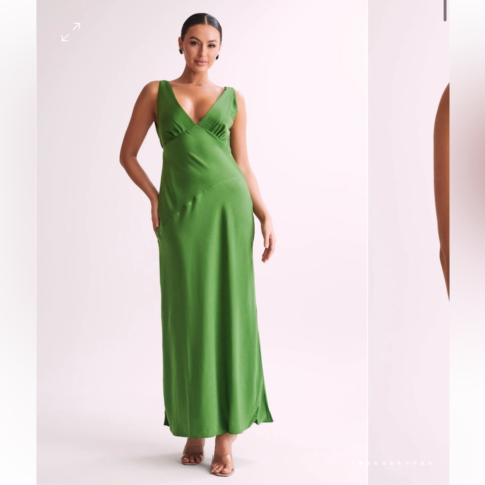 Emerald green satin maxi dress